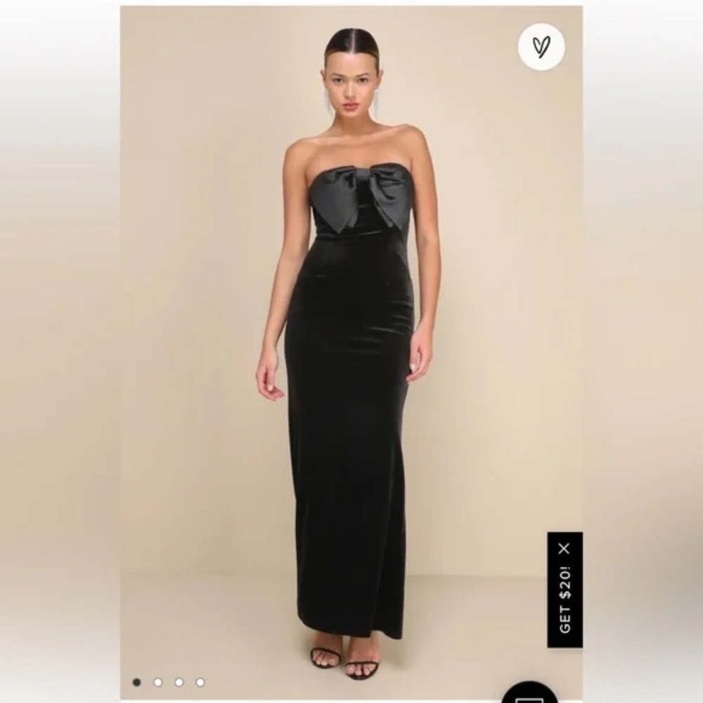 Lulus Dramatic Stunner Black Velvet Bow Strapless Maxi Dress small